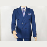 Men Suit BERLUSCONI Turkey 100% Italian Wool 180's Double Breasted #Ber22 Blue - J.Valintin Men's Wear Legend - 98622