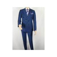 Men Suit BERLUSCONI Turkey 100% Italian Wool 180's Double Breasted #Ber22 Blue - J.Valintin Men's Wear Legend - 98622