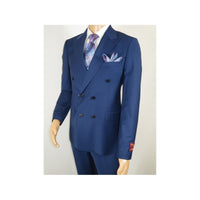 Men Suit BERLUSCONI Turkey 100% Italian Wool 180's Double Breasted #Ber22 Blue - J.Valintin Men's Wear Legend - 98622