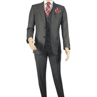 Men Suit BERLUSCONI Turkey 100% Italian Wool Super 180's 3pc Vested #Ber12 Gray - J.Valintin Men's Wear Legend - 98552