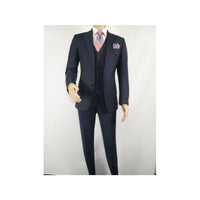 Men Suit BERLUSCONI Turkey 100% Italian Wool Super 180's 3pc Vested #Ber14 Navy - J.Valintin Men's Wear Legend - 98566