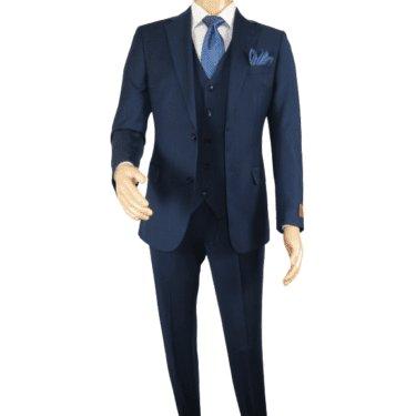 Men Suit BERLUSCONI Turkey 100% Italian Wool Super 180's 3pc Vested #Ber16 Navy - J.Valintin Men's Wear Legend - 98580