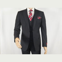 Men Suit BERLUSCONI Turkey 100% Italian Wool Super 180's 3pc Vested #Ber21 Black - J.Valintin Men's Wear Legend - 98615