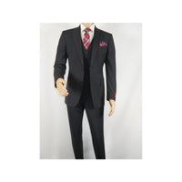 Men Suit BERLUSCONI Turkey 100% Italian Wool Super 180's 3pc Vested #Ber21 Black - J.Valintin Men's Wear Legend - 98615