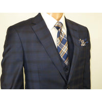 Men Suit BERLUSCONI Turkey 100% Italian Wool Super 180's 3pc Vested #Ber24 Navy - J.Valintin Men's Wear Legend - 99852