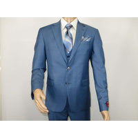 Men Suit BERLUSCONI Turkey 100% Italian Wool Super 180's 3pc Vested #Ber25 Blue - J.Valintin Men's Wear Legend - 99859