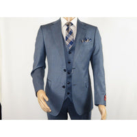 Men Suit BERLUSCONI Turkey 100% Italian Wool Super 180's 3pc Vested #Ber4 Navy - J.Valintin Men's Wear Legend - 98496