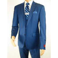 Men Suit BERLUSCONI Turkey 100% Italian Wool Super 180's 3pc Vested #Ber40 Blue - J.Valintin Men's Wear Legend - 99838