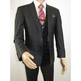 Men Suit BERLUSCONI Turkey 100% Italian Wool Super 180's 3pc Vested #Ber41 Black - J.Valintin Men's Wear Legend - 99845