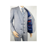 Men Suit BERLUSCONI Turkey 100% Italian Wool Super 180's 3pc Vested #Ber7 Sky - J.Valintin Men's Wear Legend - 98517