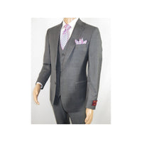 Men Suit BERLUSCONI Turkey 100% Italian Wool Super 180's 3pc Vested #Ber9 gray - J.Valintin Men's Wear Legend - 98531