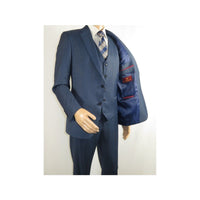 Men Suit BERLUSCONI Turkey 100% Italian Wool Super 180's Vested #Ber1 Navy Blue - J.Valintin Men's Wear Legend - 98475