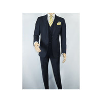 Men Suit BERLUSCONI Turkey 100% Italian Wool Super 180's Vested #Ber17 Navy Blue - J.Valintin Men's Wear Legend - 98587