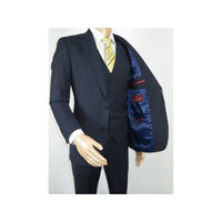 Men Suit BERLUSCONI Turkey 100% Italian Wool Super 180's Vested #Ber17 Navy Blue - J.Valintin Men's Wear Legend - 98587