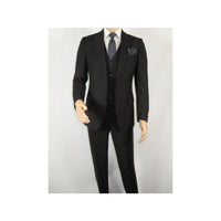 Men Suit BERLUSCONI Turkey 100% Italian Wool Super 180's Vested #Ber19 Black - J.Valintin Men's Wear Legend - 98601