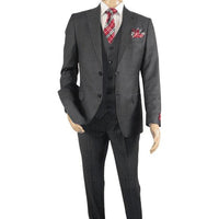 Men Suit BERLUSCONI Turkey 100% Italian Wool Super 180's Vested #Ber2 Charcoal - J.Valintin Men's Wear Legend - 98482