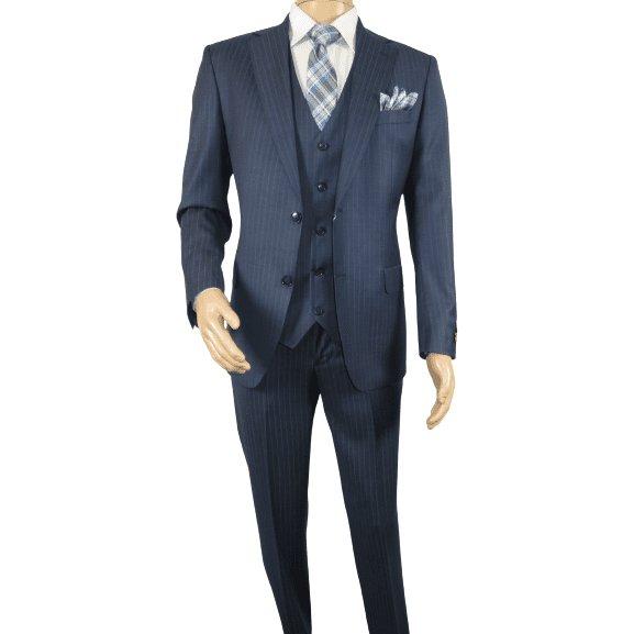 Men Suit BERLUSCONI Turkey 100% Italian Wool Super 180's Vested #Ber3 Ink Blue - J.Valintin Men's Wear Legend - 98489