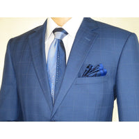 Men Suit By Renoir Window pane English Plaid Slim Fit Side Vents Fit 291 - 20 Blue - J.Valintin Men's Wear Legend - 93914