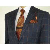 Men TALLIA Suit Wool Blend English Plaid Classic 2Button VDVA2SVX0013 Blue Brown - J.Valintin Men's Wear Legend - 16150