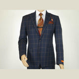 Men TALLIA Suit Wool Blend English Plaid Classic 2Button VDVA2SVX0013 Blue Brown - J.Valintin Men's Wear Legend - 16150