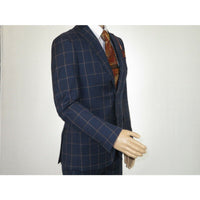 Men TALLIA Suit Wool Blend English Plaid Classic 2Button VDVA2SVX0013 Blue Brown - J.Valintin Men's Wear Legend - 16150