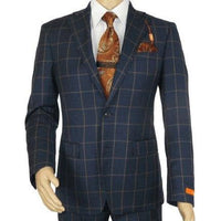 Men TALLIA Suit Wool Blend English Plaid Classic 2Button VDVA2SVX0013 Blue Brown - J.Valintin Men's Wear Legend - 16150