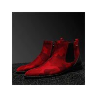 Men TAYNO Chelsea Chukka Micro Suede Soft Comfortable Boot Victorian Red Camo - J.Valintin Men's Wear Legend - 99489