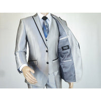 Men Tuxedo Formal Suit ROYAL DIAMOND Slim Fit 3Pc Vested shiny Satin SL82 Silver - J.Valintin Men's Wear Legend - 8150