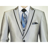 Men Tuxedo Formal Suit ROYAL DIAMOND Slim Fit 3Pc Vested shiny Satin SL82 Silver - J.Valintin Men's Wear Legend - 8150