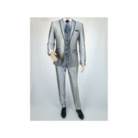 Men Tuxedo Formal Suit ROYAL DIAMOND Slim Fit 3Pc Vested shiny Satin SL82 Silver - J.Valintin Men's Wear Legend - 8150