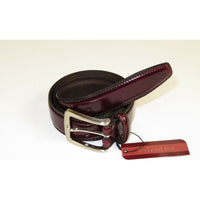 Men VALENTINI Stitched Leather Belt Classic Pin Buckle Business Dress V711 Wine - J.Valintin Men's Wear Legend - 92152