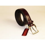 Men VALENTINI Stitched Leather Belt Classic Pin Buckle Business Dress V711 Wine - J.Valintin Men's Wear Legend - 92152