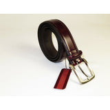 Men VALENTINI Stitched Leather Belt Classic Pin Buckle Business Dress V711 Wine - J.Valintin Men's Wear Legend - 92152