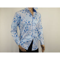 Men's 100% Cotton Shirt By Oscar Banks Turkey Floral design 6141 - 05 Blue white - J.Valintin Men's Wear Legend - 3113