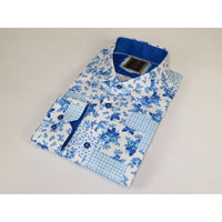 Men's 100% Cotton Shirt By Oscar Banks Turkey Floral design 6141 - 05 Blue white - J.Valintin Men's Wear Legend - 3113