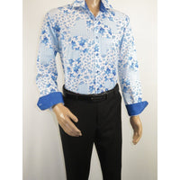 Men's 100% Cotton Shirt By Oscar Banks Turkey Floral design 6141 - 05 Blue white - J.Valintin Men's Wear Legend - 3113