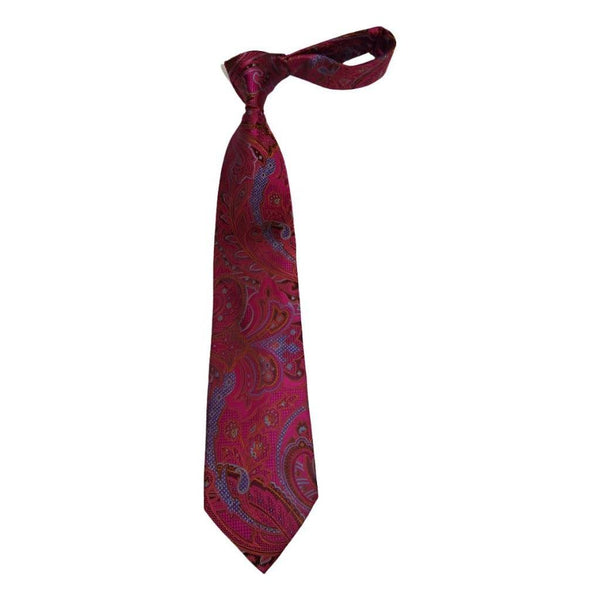 Men's 100% Silk Necktie By Bruno Piattelli Paisley Floral Fancy BP17 Fuchsia Red - J.Valintin Men's Wear Legend - BP17