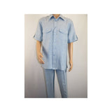 Mens 2pc linen walking Set By Sergio Martini Apollo King Leisure suit SL207 Blue - J.Valintin Men's Wear Legend - 93964