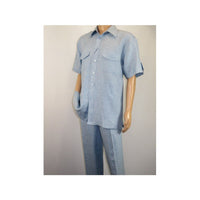 Mens 2pc linen walking Set By Sergio Martini Apollo King Leisure suit SL207 Blue - J.Valintin Men's Wear Legend - 93964