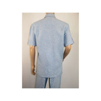 Mens 2pc linen walking Set By Sergio Martini Apollo King Leisure suit SL207 Blue - J.Valintin Men's Wear Legend - 93964