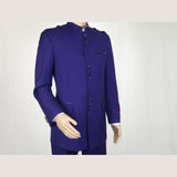 Mens Apollo King Banded Collarless suit Chinese Mandarin Wide leg AG95 Purple - J.Valintin Men's Wear Legend - 74411