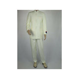 Mens Apollo King Banded Collarless suit Chinese Mandarin Wide leg AG97 Ivory - J.Valintin Men's Wear Legend - 7974