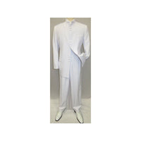 Mens Apollo King Banded Collarless suit Chinese Mandarin Wide leg AG98 White - J.Valintin Men's Wear Legend - 31653