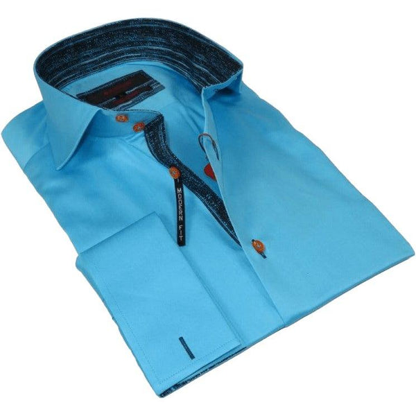 Men's Axxess Turkey Shirt 100% Cotton High Collar 224 - 08 French Cuffs Teal - J.Valintin Men's Wear Legend - 224 - 08 Teal - M