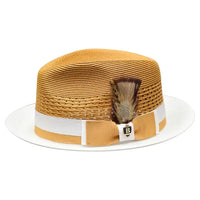 Men's Belvedere 2 - Tone Straw Style Fedora Hat Snap Brim BD954 Gold/White - J.Valintin Men's Wear Legend - BD954 - Gold White - S