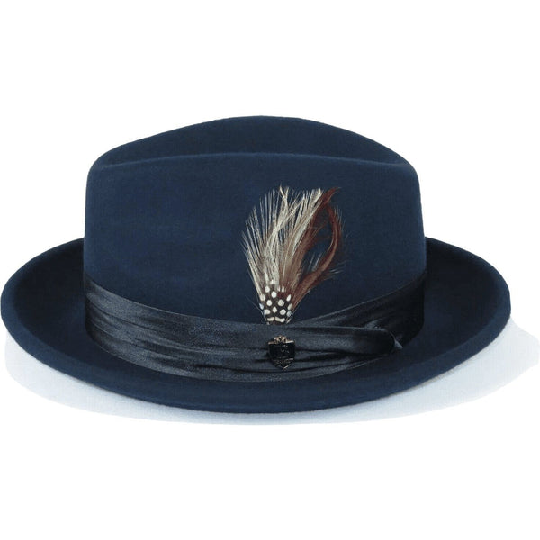 Mens Bruno Capelo Dress Hat Australian Wool Crushable Fedora Giovani UN102 Navy - J.Valintin Men's Wear Legend - 73812