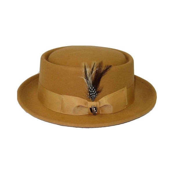 Mens Bruno Capelo Dress Hat Australian Wool Crushable Pork Pie Jazz PP103 Camel - J.Valintin Men's Wear Legend - 73764