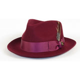 Mens Bruno Capelo Hat Australian Wool Fedora Teardrop Crown Fabio FB226 Burgundy - J.Valintin Men's Wear Legend - 98073