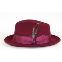 Mens Bruno Capelo Hat Australian Wool Fedora Teardrop Crown Fabio FB226 Burgundy - J.Valintin Men's Wear Legend - 98073