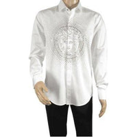 Mens CEREMONIA Shirt 100% Cotton Medusa Medallion Rhine Stones #STN 13 VRS white - J.Valintin Men's Wear Legend - 97085